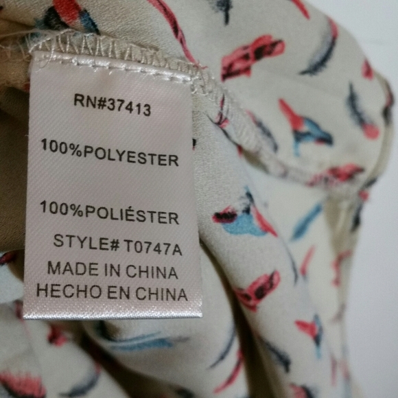 Pripe sleeveless tie / bow neck feather & bird print cream blouse - Picture 5 of 6